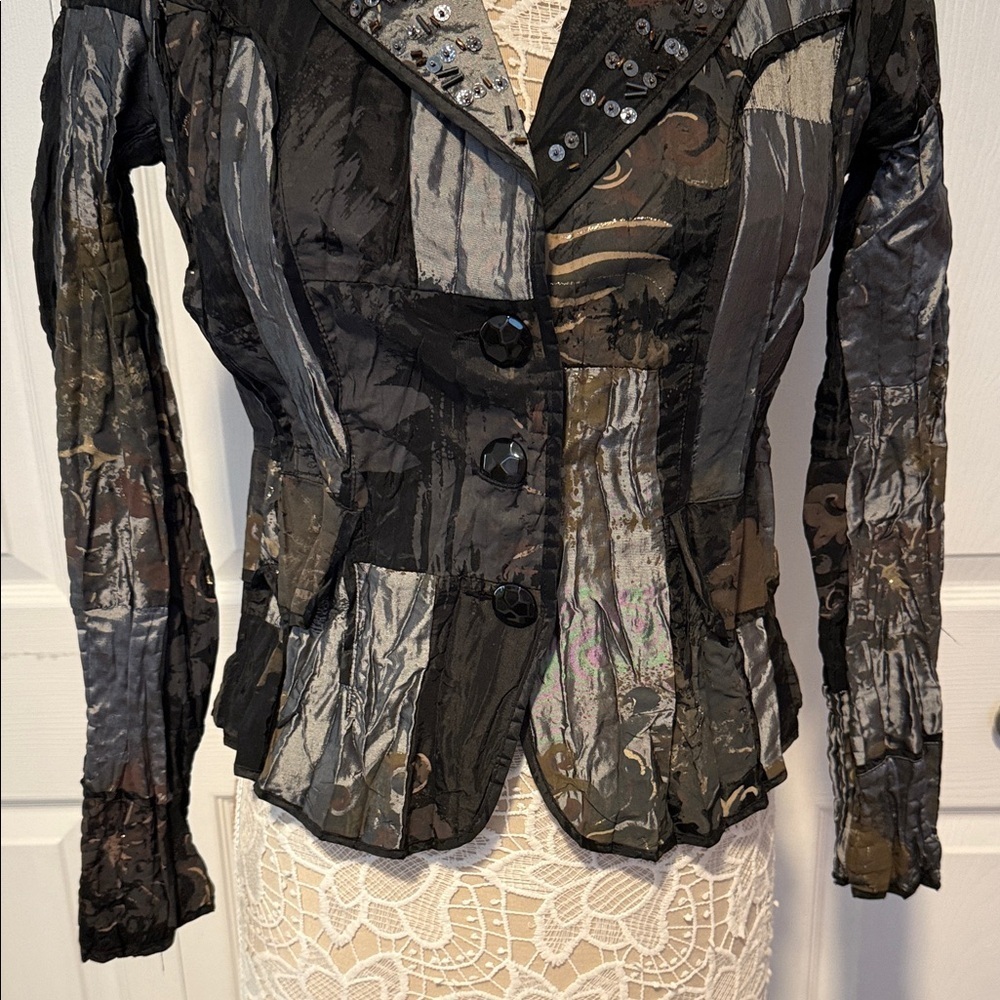 Alberto Makali patchwork blazer jacket three-button sequin embellishments S - Picture 3 of 12